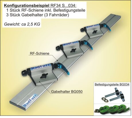 RF-Schiene inkl. Befestigungsteile L&auml;nge l=120cm; Befestigungspunkte P8, P9, Gewindeabstand 107cm-118cm