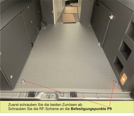 RF-Schiene inkl. Befestigungsteile L&auml;nge l=120cm; Befestigungspunkte P8, P9, Gewindeabstand 107cm-118cm