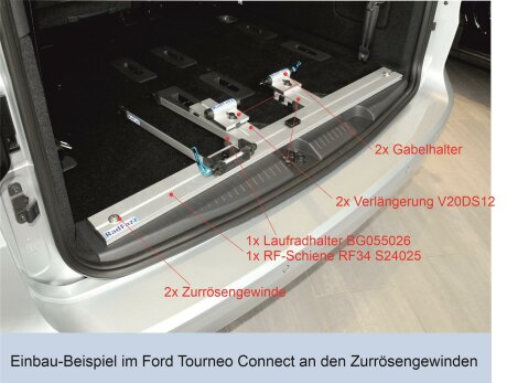 RF-Schiene inkl. Befestigungsteile L&auml;nge l=120cm; Befestigungspunkte P8, P9, Gewindeabstand 107cm-118cm