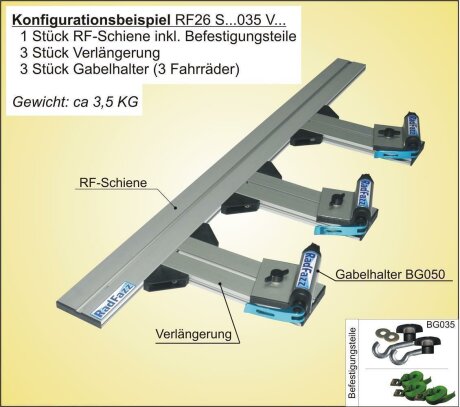 RF-Schiene inkl. Befestigungsteile (l=100cm) f&uuml;r die Befestigungspunkte P2 im Auto