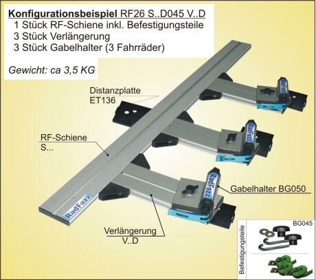 RF-Schiene inkl. Befestigungsteile (l=130cm) inkl. Distanzplatte f&uuml;r die Befestigungspunkte P4 im Auto