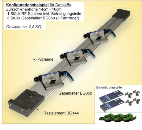 RadFazz-Fahrrad-Tr&auml;ger-System f&uuml;r die Dethleffs Zurrschienen in Bodenh&ouml;he 14cm - 16cm