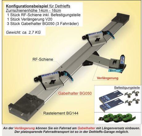 RadFazz-Fahrrad-Tr&auml;ger-System f&uuml;r die Dethleffs Zurrschienen in Bodenh&ouml;he 14cm - 16cm