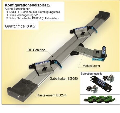 RF-Schiene inkl. Befestigungsteile f&uuml;r die Airline-Zurrschienen Bodenh&ouml;he 2,5cm - 3,5cm, P15