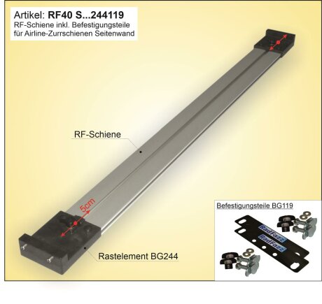 RF-Schiene inkl. Befestigungsteile f&uuml;r die Airline-Zurrschienen Bodenh&ouml;he 2,5cm - 3,5cm