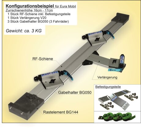 RadFazz-Fahrrad-Innentr&auml;ger f&uuml;r die Eura Mobil-Zurrschienen, Bodenh&ouml;he 15,5cm - 16,5cm