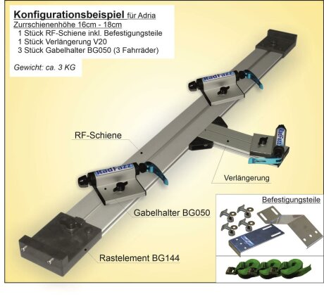 RadFazz-Fahrrad-Innentr&auml;ger an die Adria-Zurrschienen in Bodenh&ouml;he 16cm - 18cm