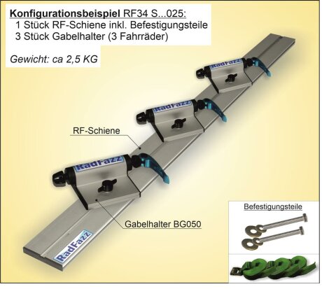 RF-Schiene inkl. Befestigungsteile L&auml;nge l=100cm; Befestigungspunkte P9, Gewindeabstand 87cm-97cm