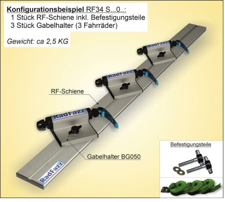 RF-Schiene inkl. Befestigungsteile L&auml;nge l=120cm; Befestigungspunkte P9, Gewindeabstand 107cm-118cm