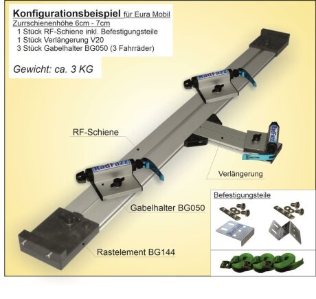 RadFazz-Fahrrad-Innentr&auml;ger f&uuml;r die Eura Mobil-Zurrschienen, Bodenh&ouml;he 6cm - 7cm